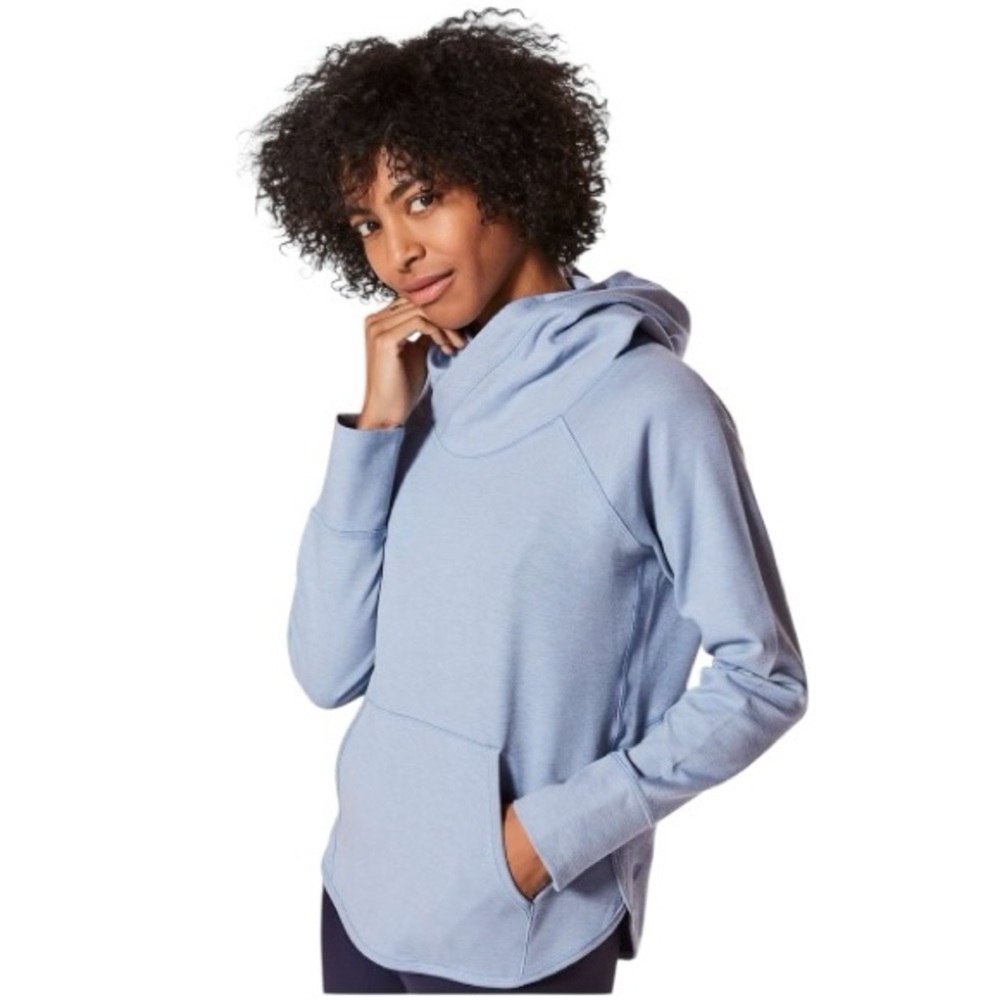 Light Blue Womens Hooded Pullover Top